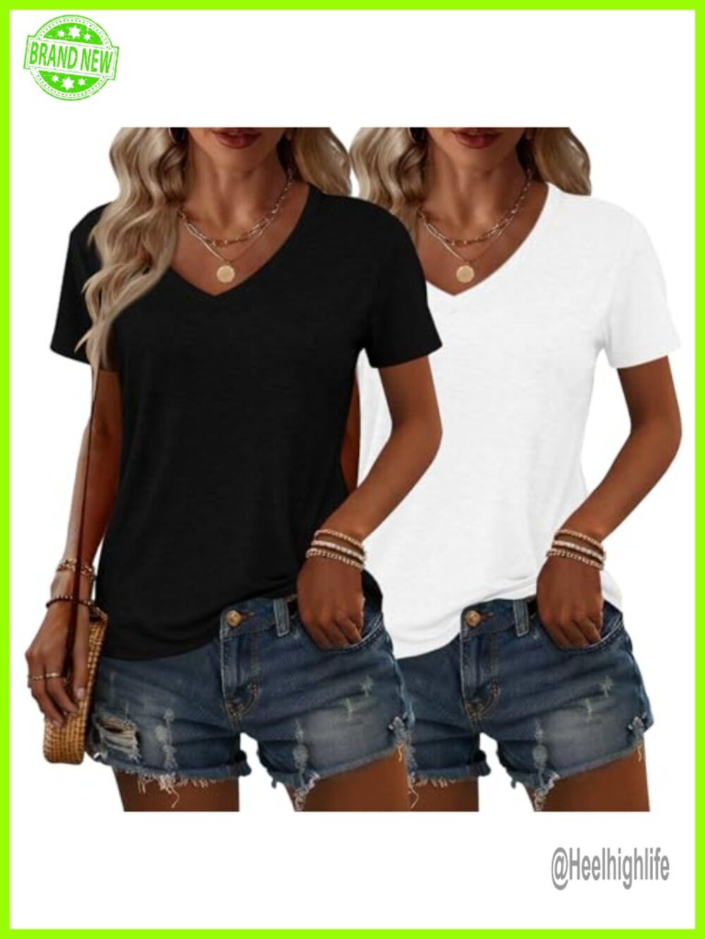 2 Pack Womens Summer Tops V Neck Short Sleeve Casual T Shirts